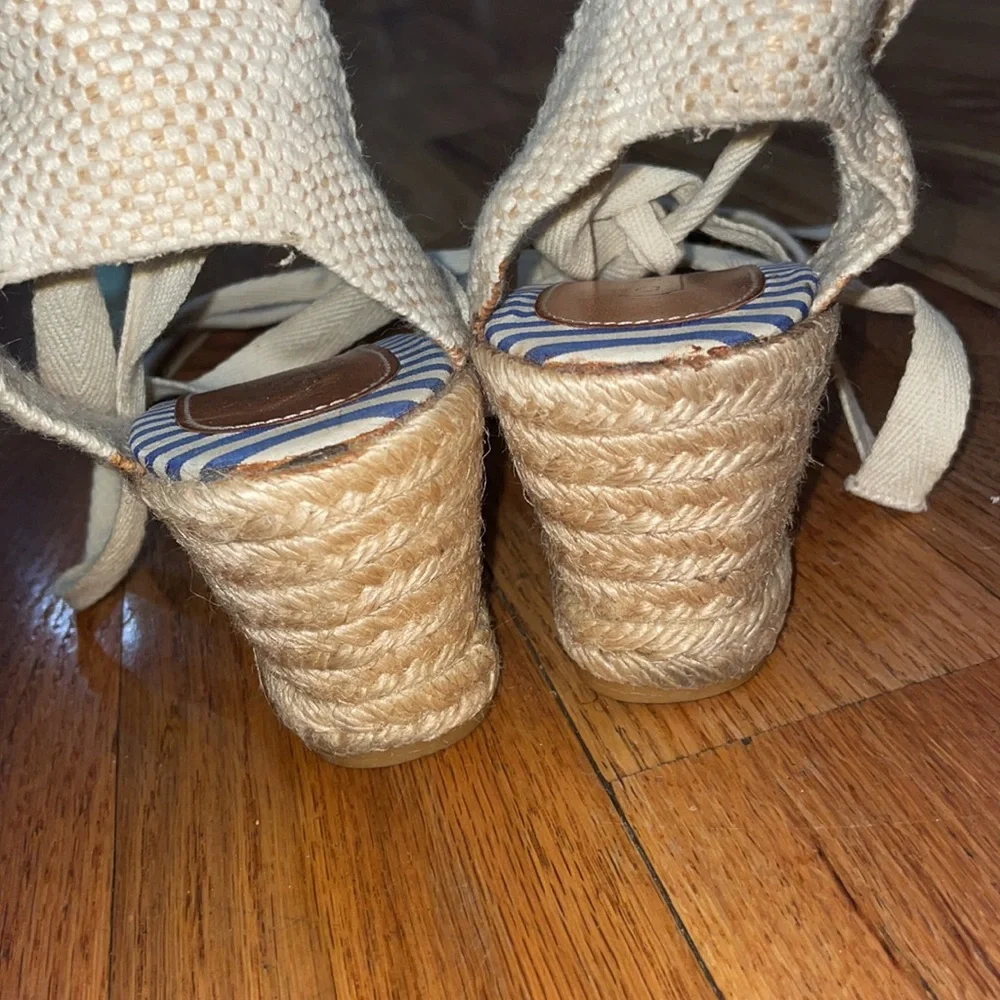 Coach Womens Kerrie Patchwork Canvas Wedge Espadrille Ankle Tie Sz 10
